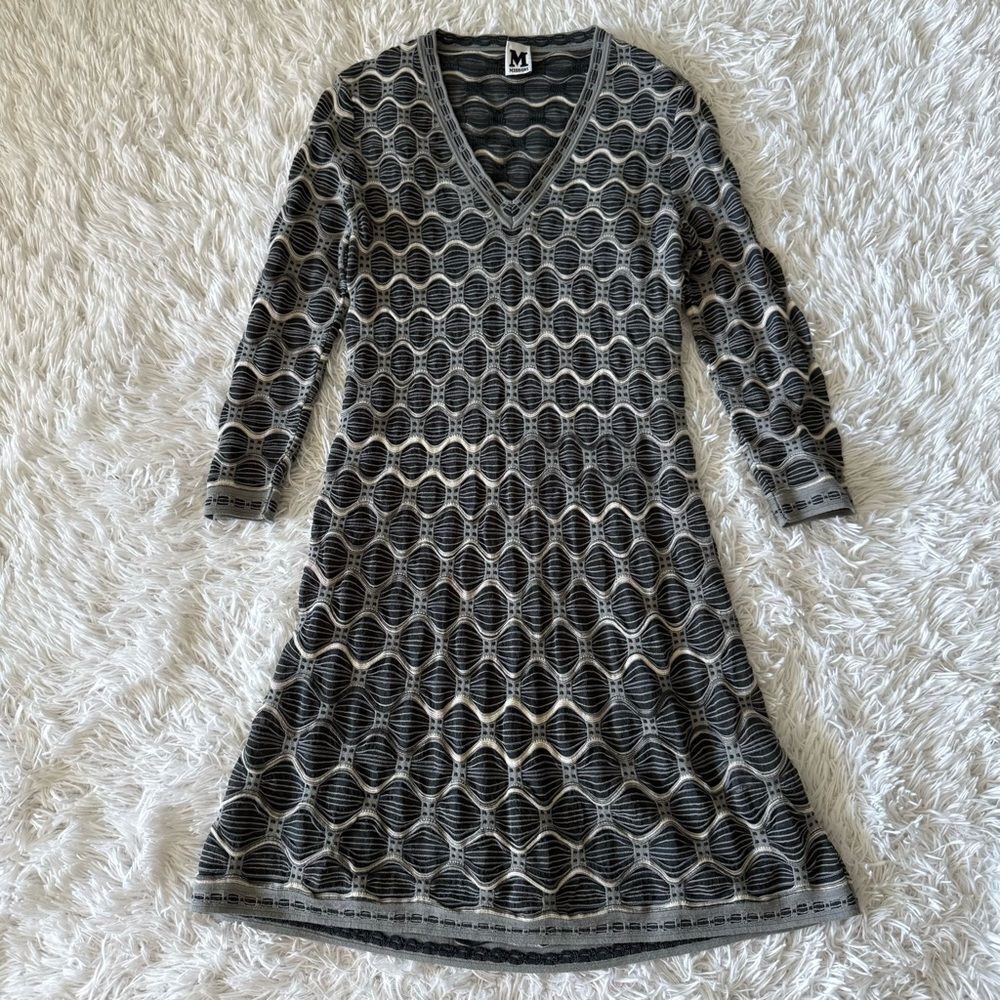 Missoni Gray and Black Geometric Print Wool Blend Sweater Dress Size IT 44 US 8 - Picture 5 of 8